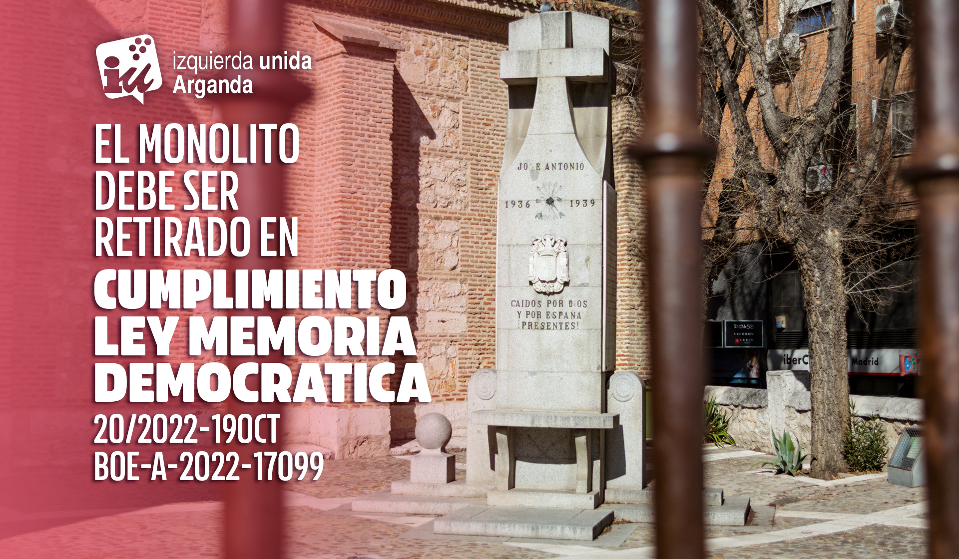 IU Arganda pide la retirada del monolito franquista